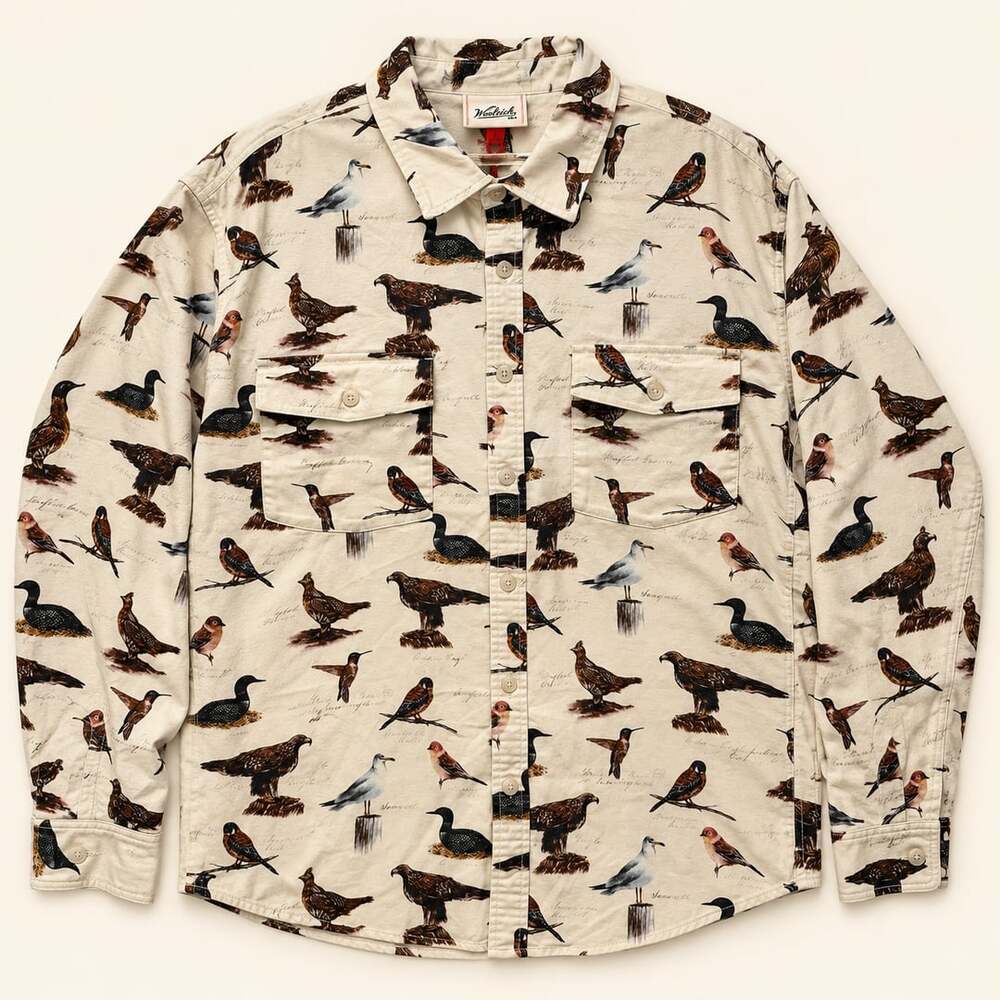 Woolrich Bird Print Button Down Shirt L Outdoorsman Nature Cabin NWT